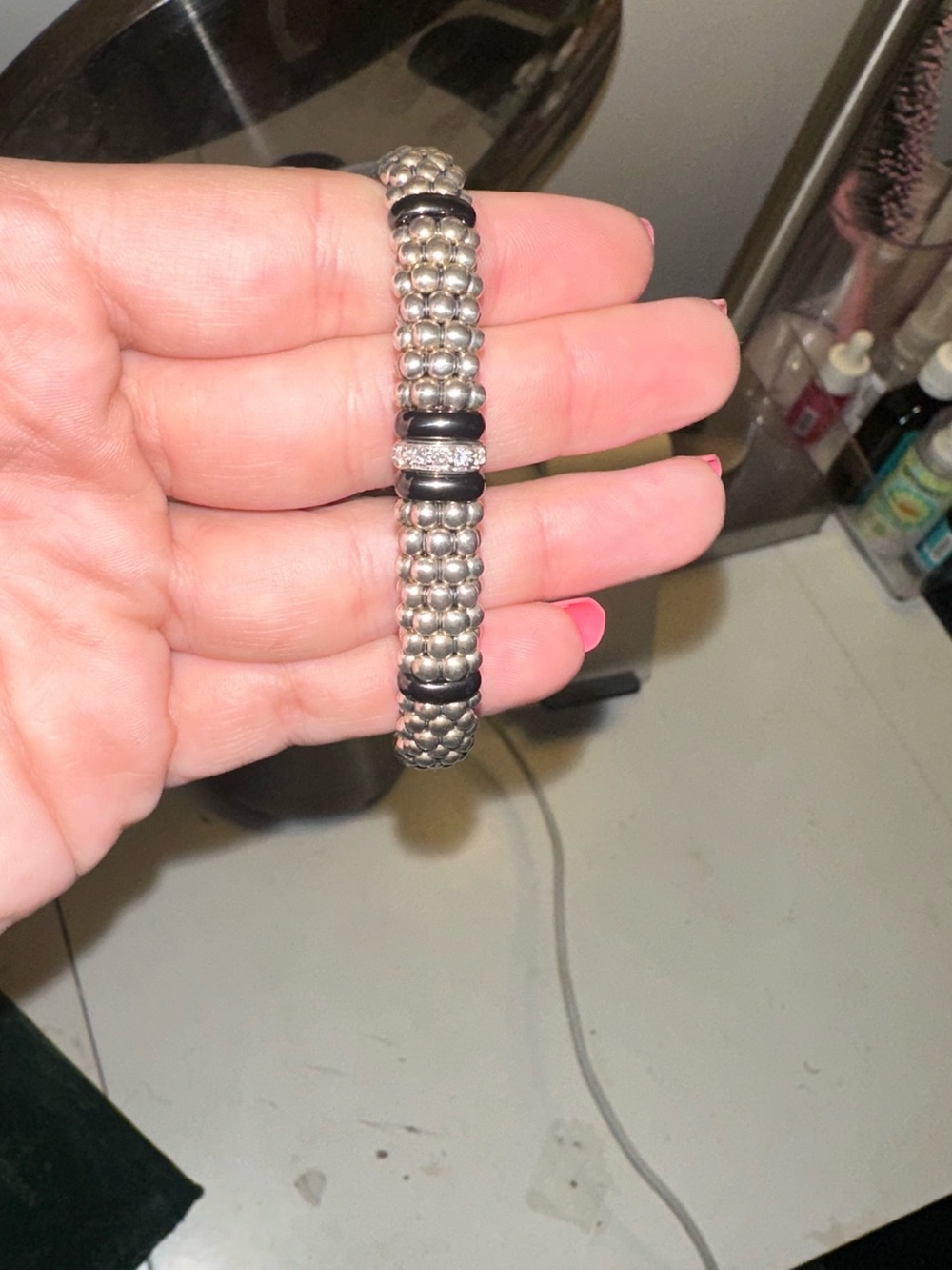 LAGOS Silver Beaded Bracelet with Black Accents